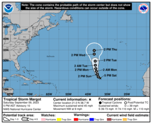 Margot's future track and strength could play a role in Lee's too. Image: NHC