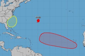 Of the 4 systems being tracked by the National Hurricane Center, 3, including Hurricane Nigel, are in the Atlantic. Image: NHC