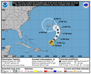Latest forecast track for Hurricane Tammy. Image: NHC