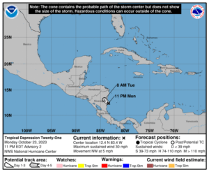 Latest track on Tropical Depression #21. Image: NHC