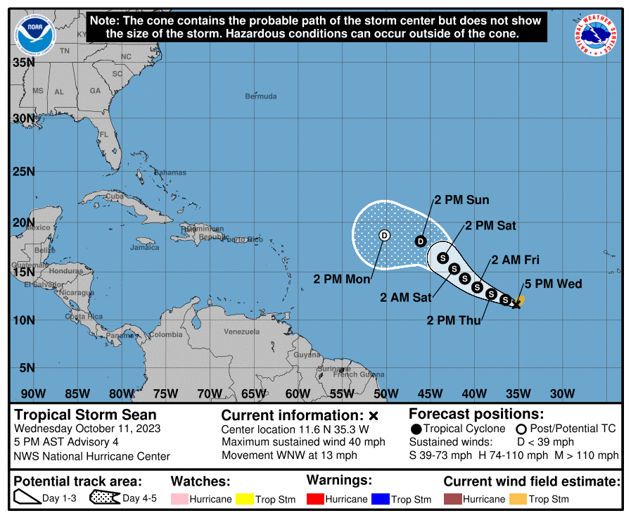 Forecast track of Sean from the National Hurricane Center. Image: NHC
