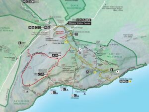 Due to increased seismic activity at the volcano, the National Park Service has closed roads and trails highlighted in red on this map. Image: NPS