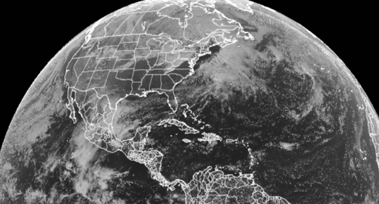 The current GOES-East weather satellite shows no tropical cyclones anywhere in the Central or Eastern Pacific Hurricane Basins nor the Atlantic Hurricane Basin. Image: NOAA