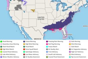 Freeze Warnings, shown in purple, have been issued for a large part of the eastern U.S. North of this area, a killing freeze has already occurred. Image: weatherboy.com