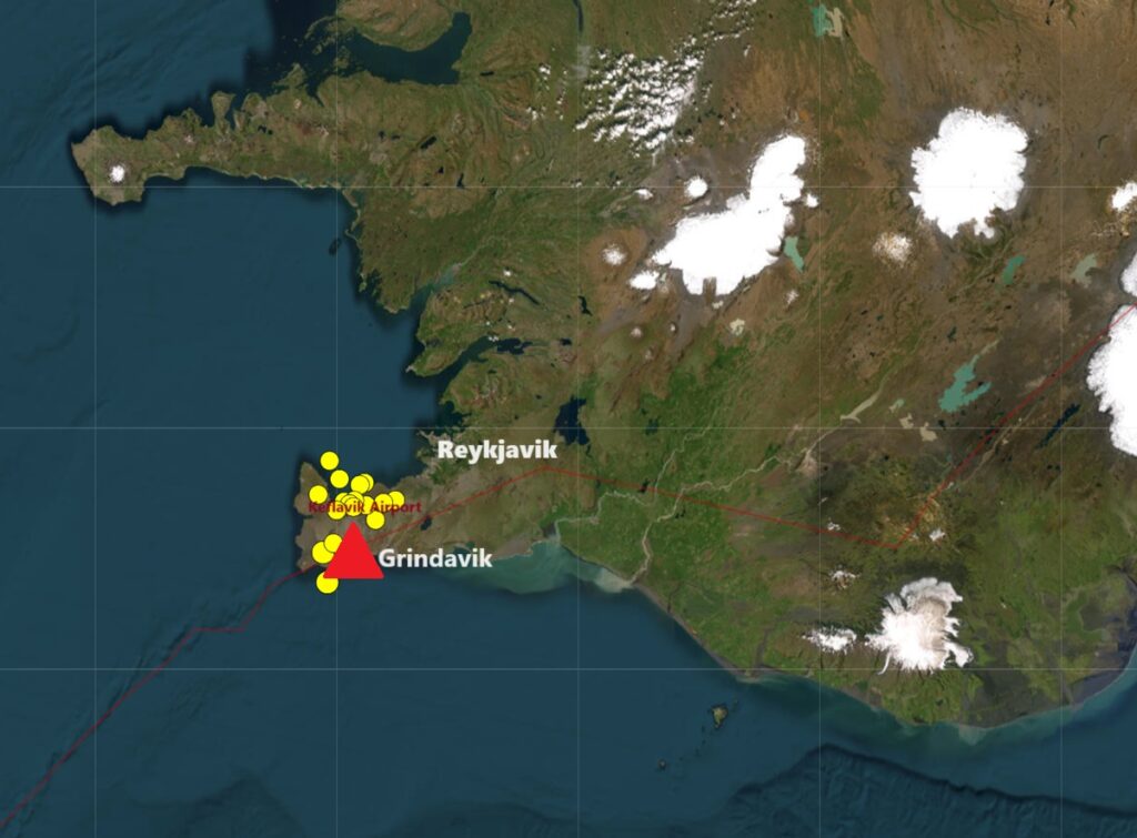 Thousands of earthquakes have struck southwestern Iceland in recent days and it is now believed lava will break through the surface at any time inside a populated town. Image: USGS