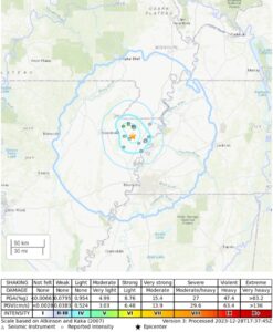 The shaking was most intense in northeastern Arkansas and southern Missouri.  Image: USGS