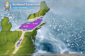 Snow is forecast to fall Sunday into Monday across portions of New England. Image: Weatherboy