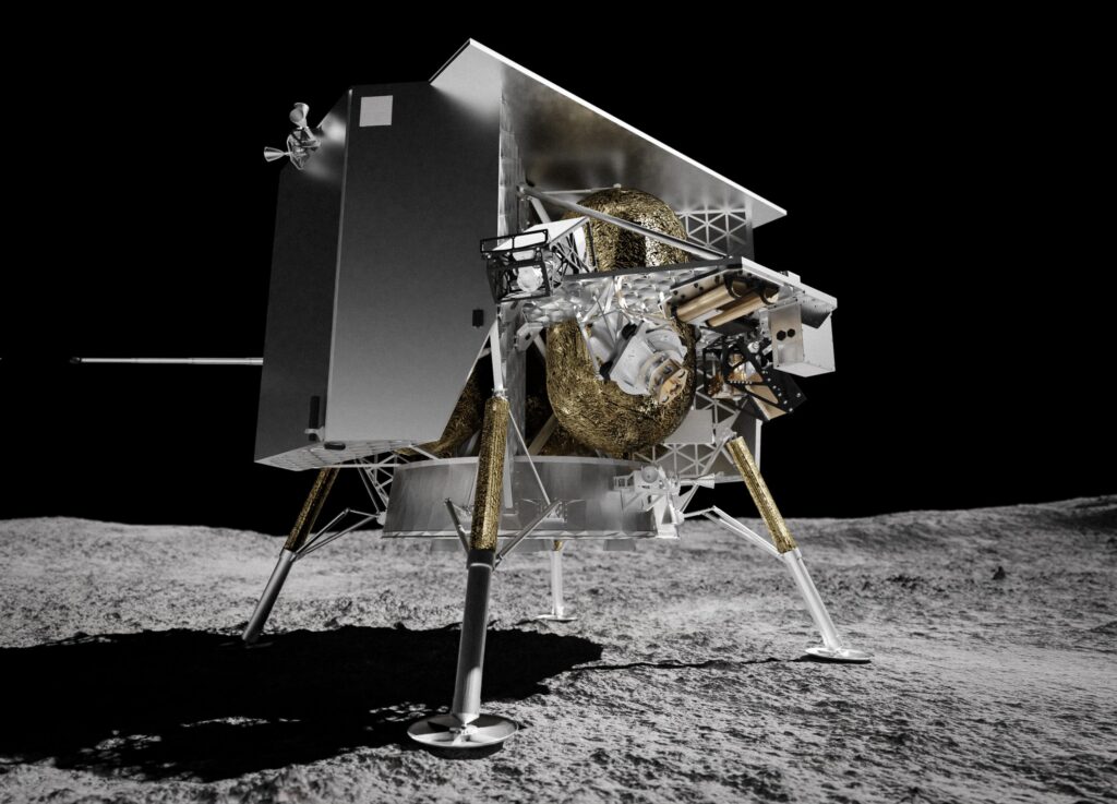 Artist rendering of what the lunar lander Peregrine was to look like had it successfully traveled and landed on the Moon. Image: Astrobotic