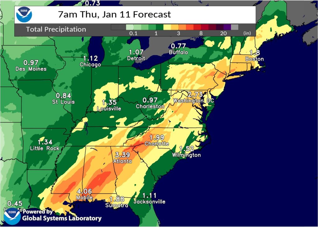Very heavy rain is expected over a large part of the eastern U.S.. Image: NWS