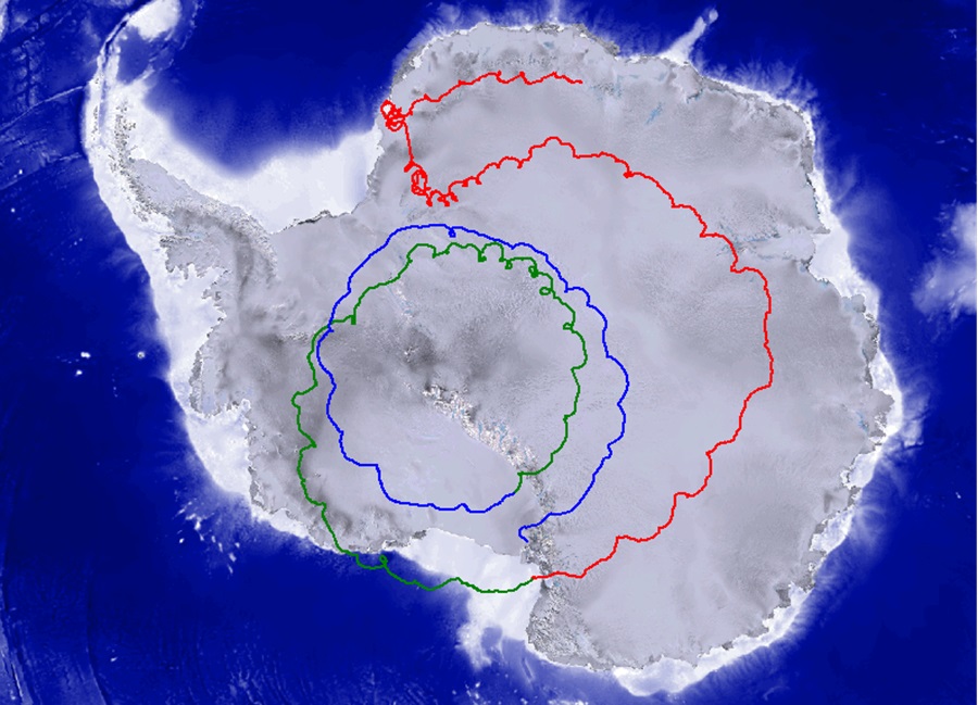 Current map shows the track of the giant GUSTO balloon / payload over Antarctica. Image: NASA