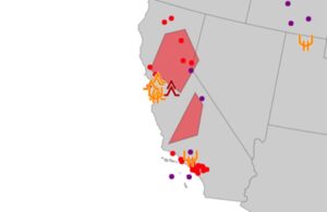 The polygons in red over California indicate where SIGMETs exist. Image: NWS AWC