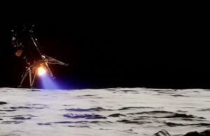 Simulated view of the Odysseus Lander approaching the Moon's surface ahead of today's historic landing. Image: NASA