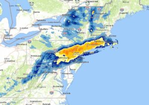 A nor'easter brought more than a foot of snow to portions of the northeast yesterday. The orange areas reflect snow totals >12" while the light blue areas represent at least 1/2" of snow fell. Image: NWS