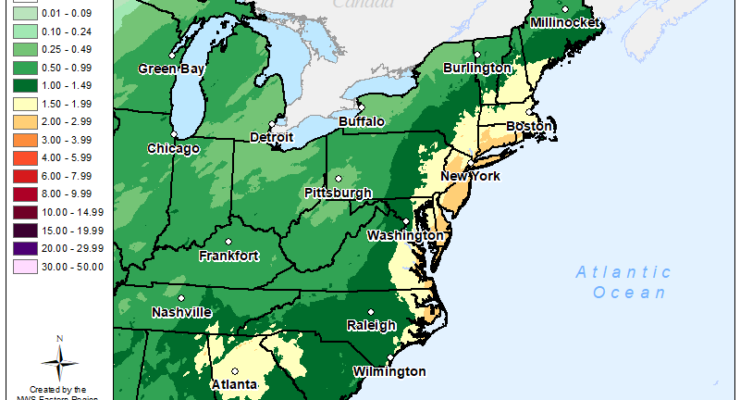 Soaking rains are likely over the eastern U.S. in the coming days, with a widespread 2-3" rainfall expected over the Mid Atlantic through March 7. Image: NWS