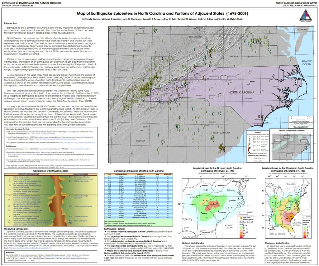 North Carolina Earthquake Poster developed by the North Carolina Geological Survey. Image: NCGS