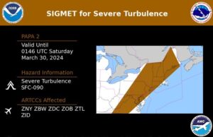 A SIGMET was issued by the National Weather Service to warn of the turbulence in and near Newark Airport's airspace.  Image: NWS