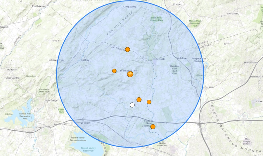 Each dot reflects the epicenter of an aftershock, with the star sight being the primary earthquake today. Image: USGS