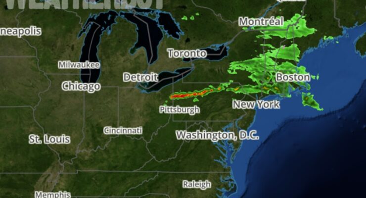 Latest RADAR shows a line of severe thunderstorms building over portions of Pennsylvania. Image: weatherboy.com