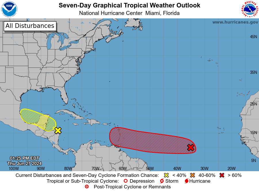 Latest tropical outlook issued by the National Hurricane Center.  Image: NHC