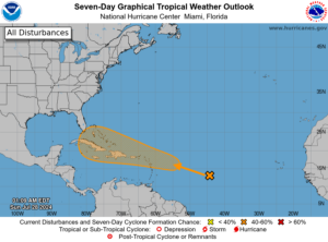 Odds have increased that a tropical cyclone could develop over the Atlantic in the coming days. Image: NHC