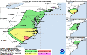 Flooding will be the primary threat as this disturbance moves inland over the next 24 to 36 hours. Image: NHC