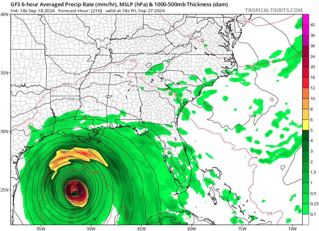 The latest American GFS computer forecast model shows a potent tropical cyclone in the Gulf of Mexico next week. It is important to note that the prior run of this model had the cyclone closer to Florida than Texas. Image: tropicaltidbits.com