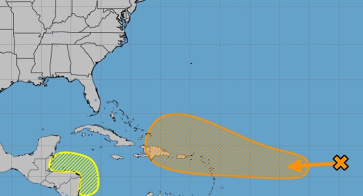 The NaThe National Hurricane Center is monitoring two areas that could develop into tropical cyclones with time; the orange are is more likely to do so than the yellow area. Image: NHCThe National Hurricane Center is monitoring two areas that could develop into tropical cyclones with time; the orange are is more likely to do so than the yellowThe National Hurricane Center is monitoring two areas that could develop into tropical cyclones with time; the orange are is more likely to do so than the yellow area. Image: NHCThe National Hurricane Center is monitoring two areas that could develop into tropical cyclones with time; the orange are is more likely to do so than the yellow area. Image: NHCarea. Image: NHCtional Hurricane Center is monitoring two areas that could develop into tropical cyclones with time; the orange are is more likely to do so than the yellow area. Image: NHC