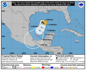 Rafael is expected to head south after drifting about in the middle of the Gulf of Mexico this weekend. Image: NHC