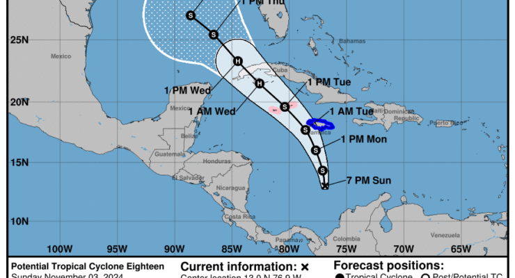 The latest storm track issued by the National Hurricane Center. Image: NHC