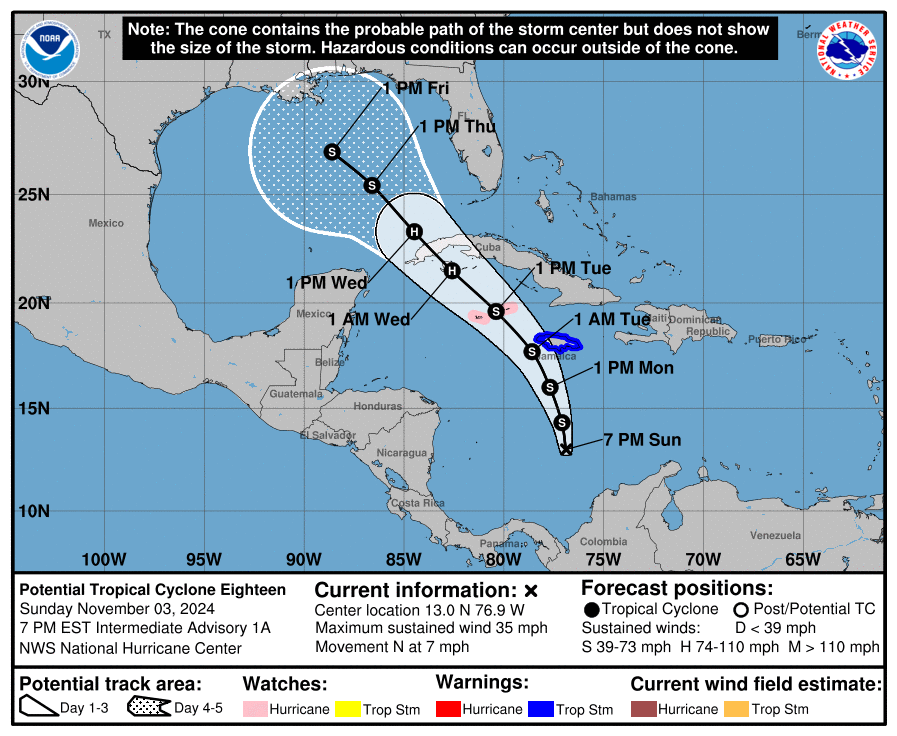 The latest storm track issued by the National Hurricane Center. Image: NHC