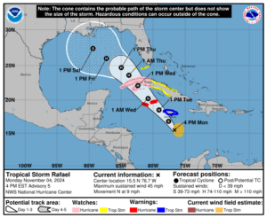 Latest official track for Rafael created by the National Hurricane Center.  Image: NHC