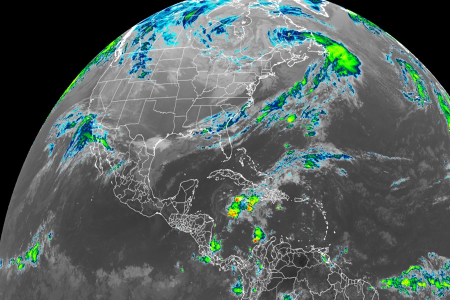 The latest GOES-East satellite view shows tranquility in the tropics with no tropical cyclone threats near the U.S. East and Gulf Coast and Hawaii as the hurricane season ends in both places tomorrow.  Image: NOAA