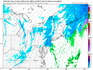 Simulated RADAR view of the northeast based on computer forecast data for Saturday morning. Image: tropicaltidbits.com