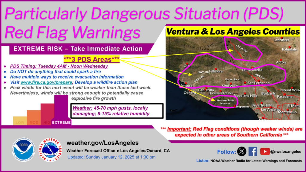 The National Weather Service says this is an Extremely Dangerous Situation in the areas circled in hot pink on this map.  Image: NWS