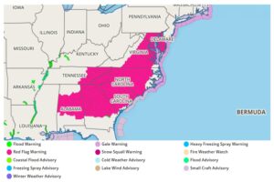 Red Flag Warnings are up for a large part of the eastern U.S. today due to the threat of fire weather conditions there. Image: weatherboy.com