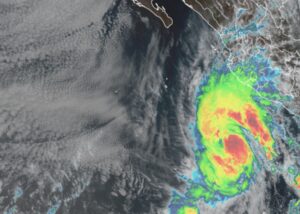 Current view of Tropical Storm Alvin from the GOES-West weather satellite. Image: NOAA