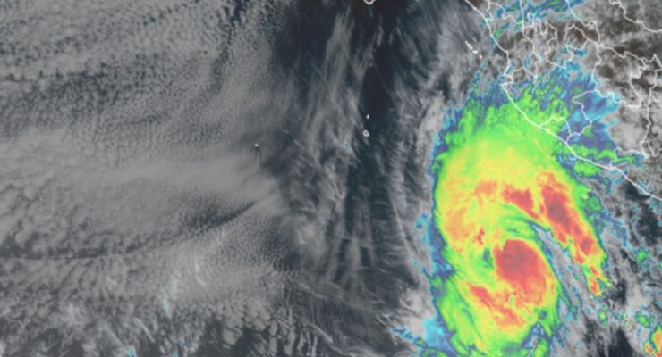 Current view of Tropical Storm Alvin from the GOES-West weather satellite. Image: NOAA