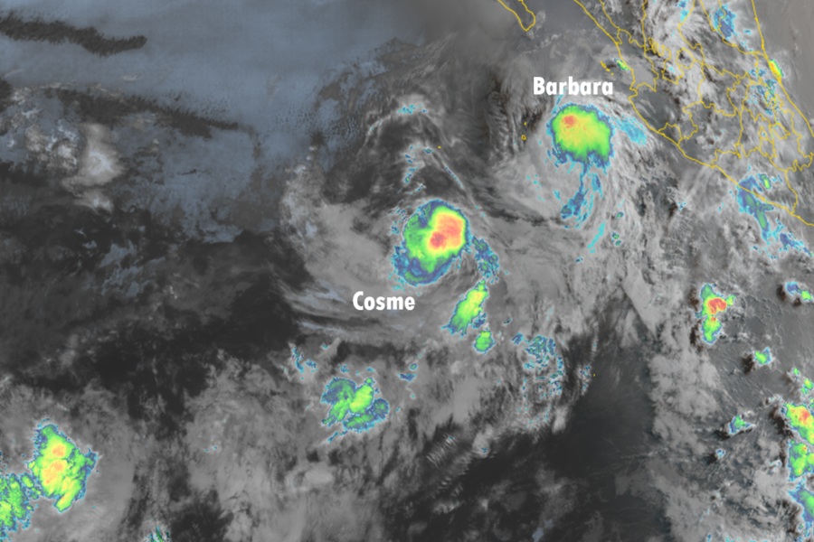Cosme and Barbara spin about west of the west coast of Mexico. Image: NOAA