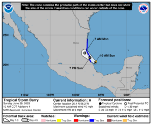Latest official forecast track for Barry. Image: NHC
