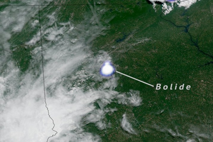 A bolide was captured on-camera by the GOES-East weather satellite today. Image: NOAA
