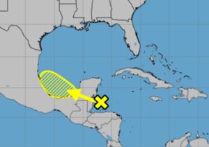 The area being monitored for potential tropical cyclone development is in yellow. Image: NHC