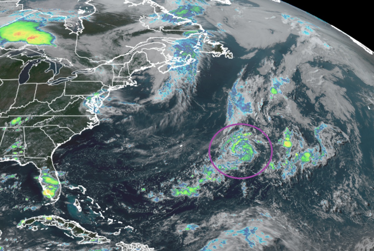The National Hurricane Center is keeping an eye on the Atlantic, especially inside the purple circled area on this map. Image: NOAA