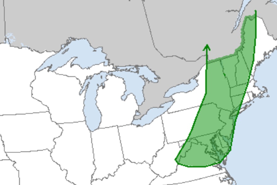 According to the National Weather Service's Storm Prediction Center, the area shaded in green has an elevated risk of seeing tornadoes in the expected severe weather outbreak tomorrow. Image: SPC