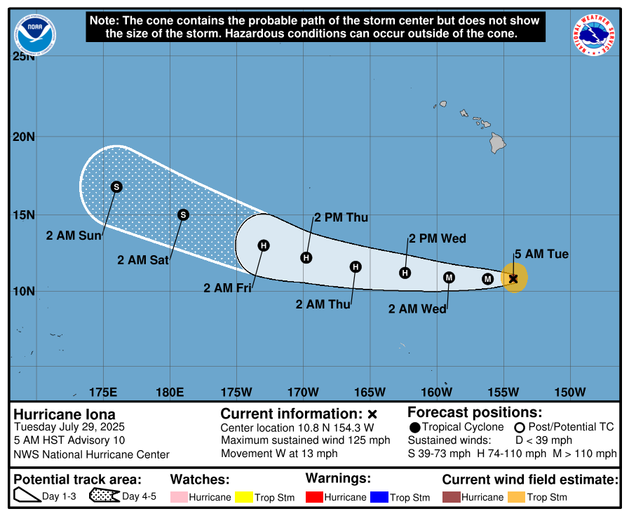 Latest forecast track for Major Hurricane Iona. Image: NHC / CPHC