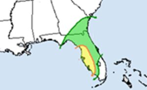 According to the National Weather Service's Weather Prediction Center, regardless of any cyclone development, excessive rain is possible across portions of Florida shaded in green or yellow here which could lead to flooding. The area in yellow is at a greater risk than the area in green. Image: NWS WPC