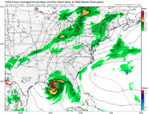 The ICON is one of a few different computer forecast model suggesting a tropical cyclone will take shape in the Guld of America later this week. Image: tropicaltidbits.com