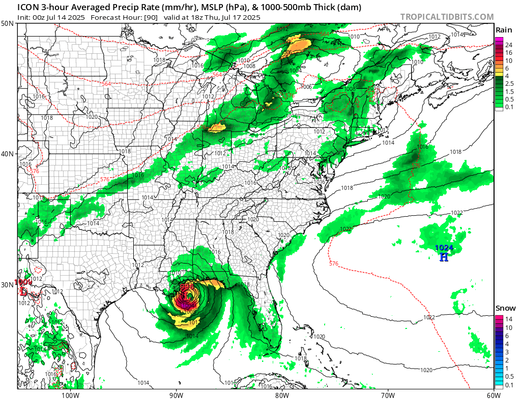 The ICON is one of a few different computer forecast model suggesting a tropical cyclone will take shape in the Guld of America later this week. Image: tropicaltidbits.com