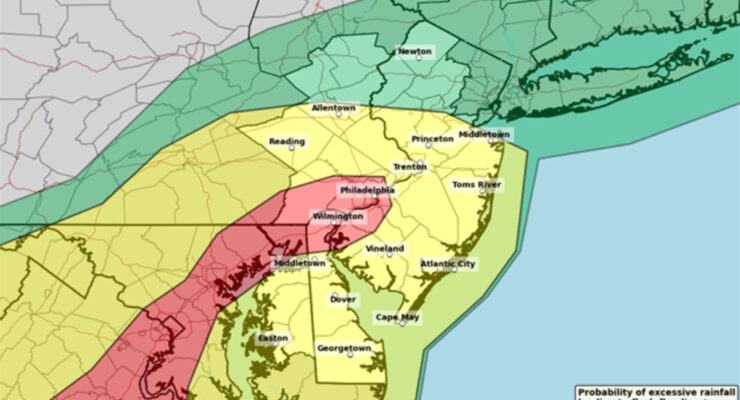 A robust amount of moisture is available to rain-out over portions of the I-95 corridor, especially around and south of the Philadelphia metro area today. Image: NWS