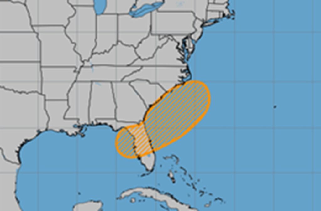 The National Hurricane Center is closely monitoring the area in orange for any signs of tropical or subtropical cyclone development. Image: NHC