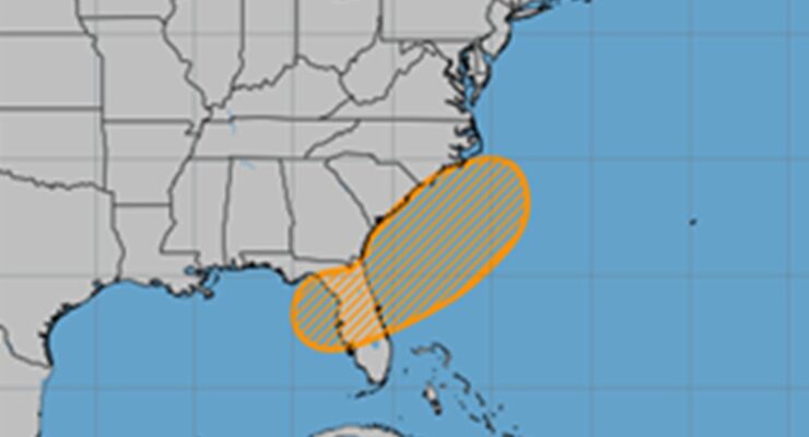 The National Hurricane Center is closely monitoring the area in orange for any signs of tropical or subtropical cyclone development. Image: NHC
